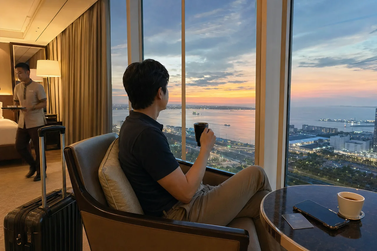 Solaire bay-view lounge before a VIP baccarat session