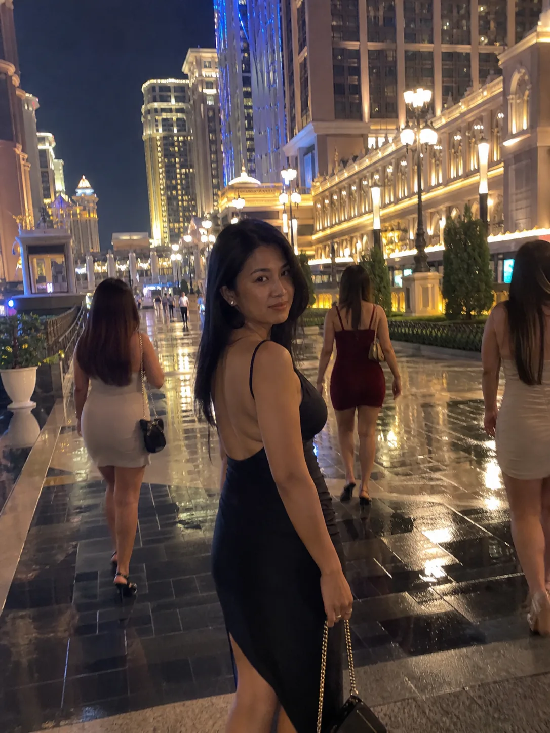 Entertainment City night arrival and resort walkway